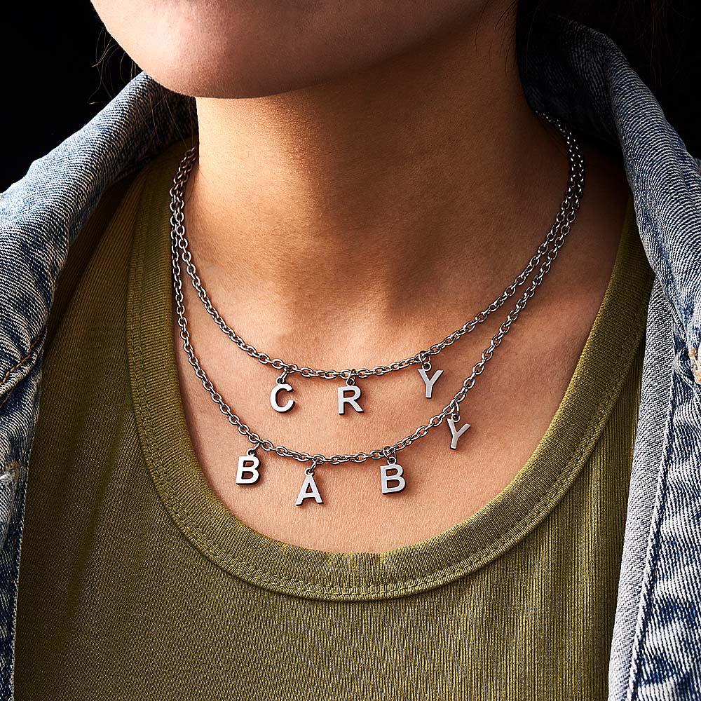 Custom Name Necklace Silver Fashion Letter Patchwork Necklaces Rave Edgy Punk Goth Jewelry - soufeeluk