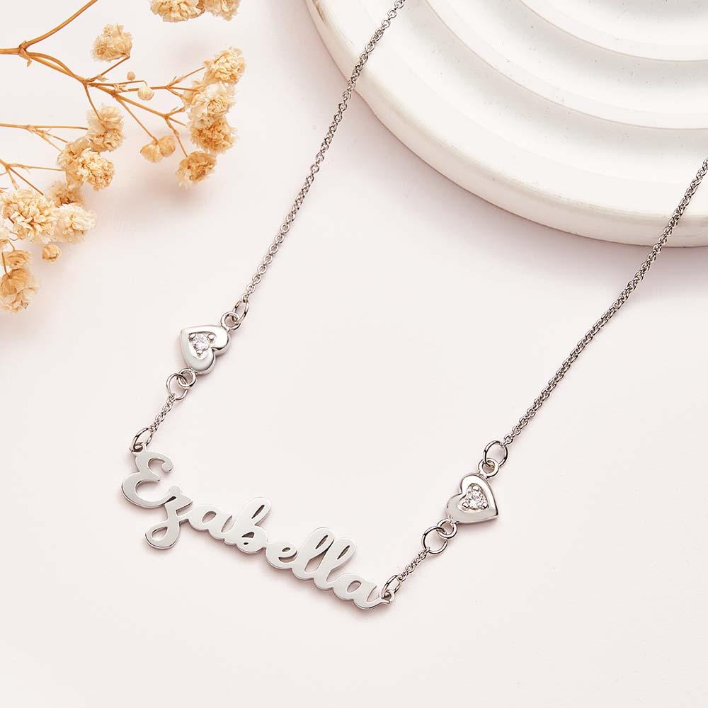 Personalised Name Necklace Elegant Double Hearts Pendant Gifts For Women - soufeeluk