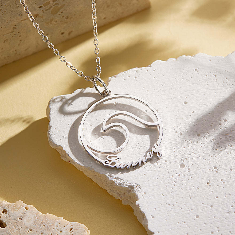 Custom Name Ocean Wave Name Necklace Personalised Necklace Gift for Her - soufeeluk