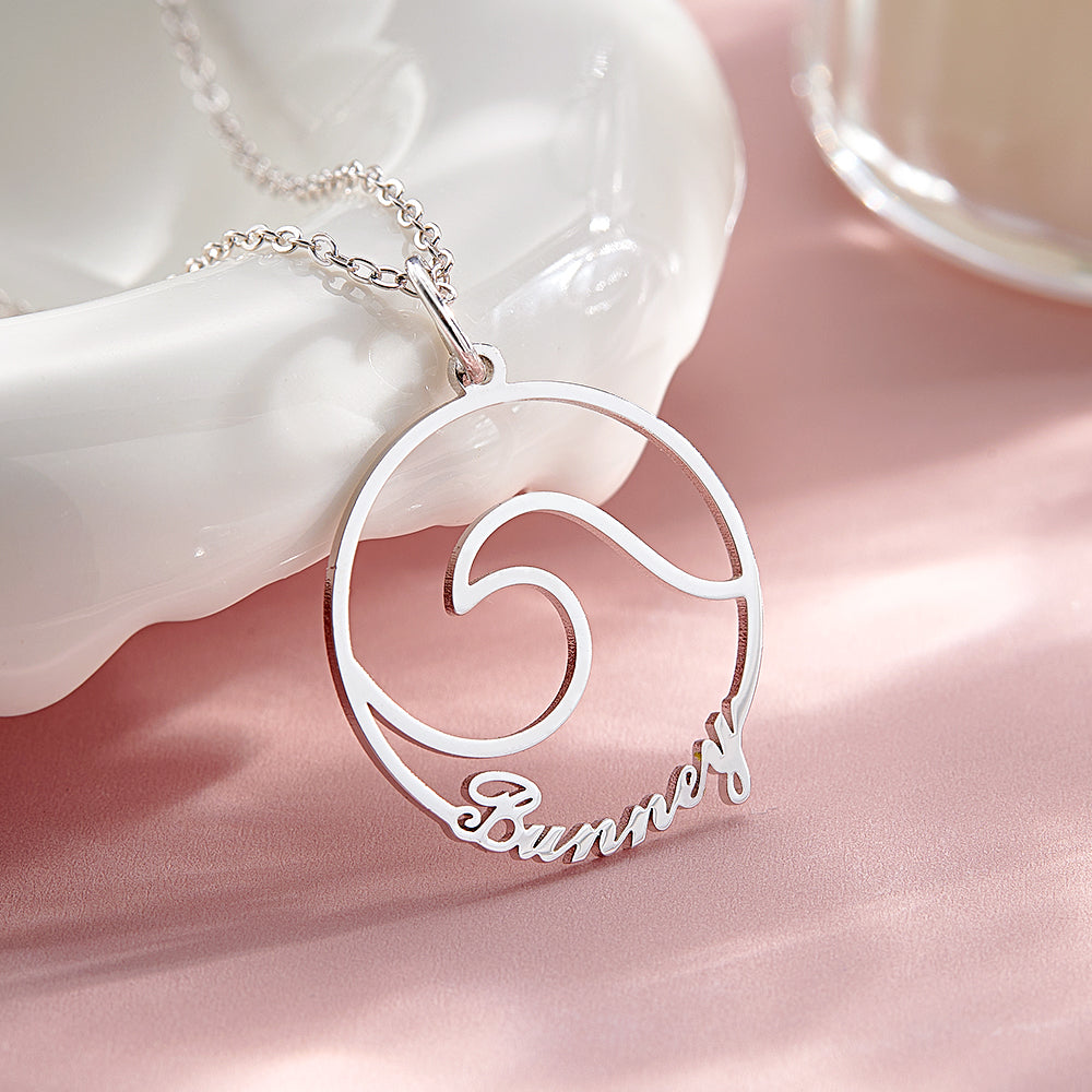 Custom Name Ocean Wave Name Necklace Personalised Necklace Gift for Her - soufeeluk
