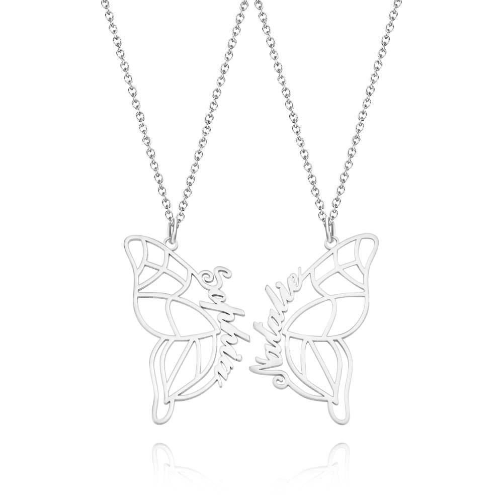 Custom Two Butterfly Necklace Best Friends Set Personalised BFF Necklace for 2 Butterfly Wing Friendship Gift - soufeeluk