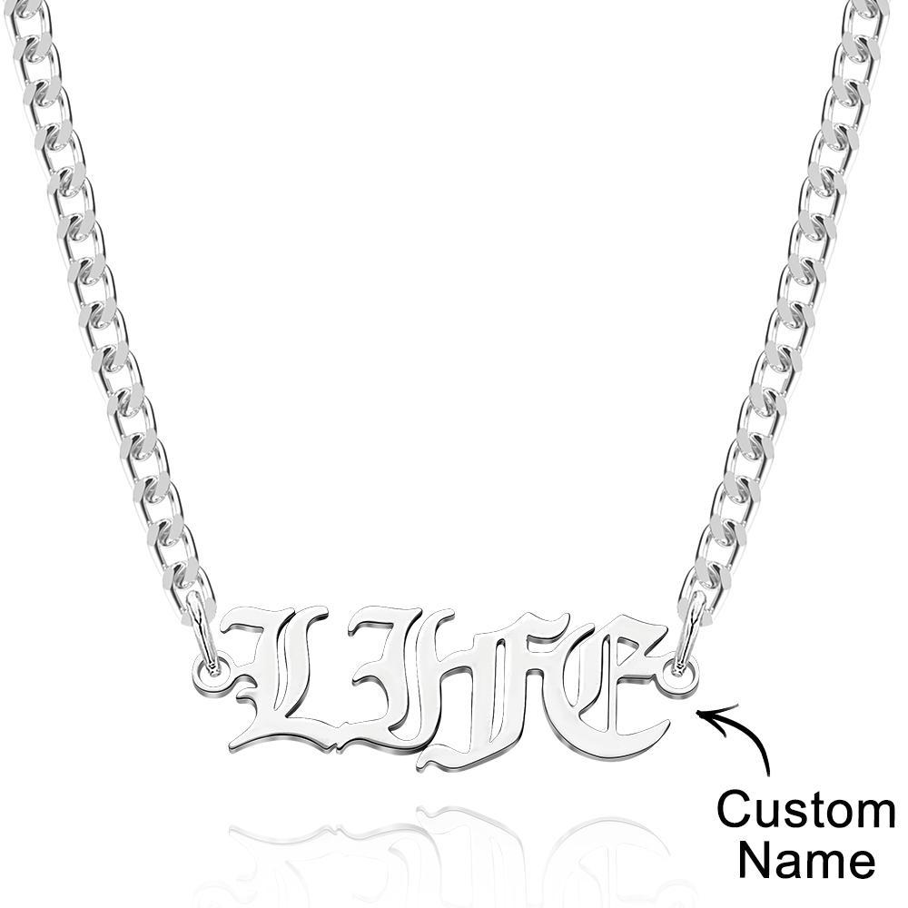 Custom Punk Name Necklace Lettering Bar Necklace Gothic Thorn Letter Cuban Chain Necklace - soufeeluk