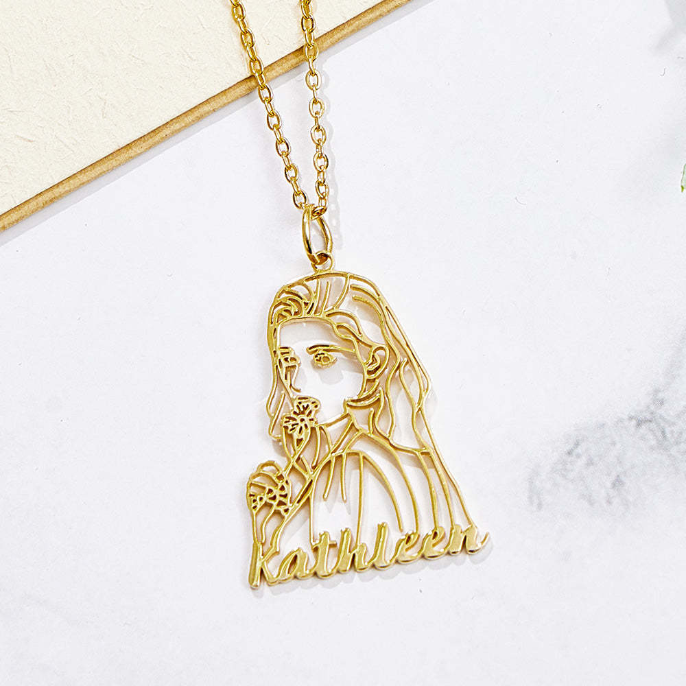 Personalised Name Portrait Line Art Drawing Necklace for Her