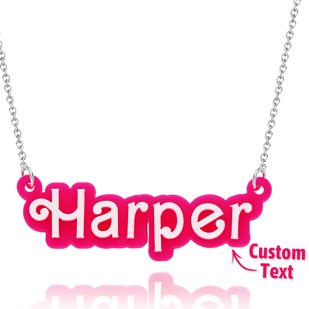 Personalised Pink and White Barbi Doll Acrylic Necklace with Name Christmas Birthday Valentine's Day Gift for Her