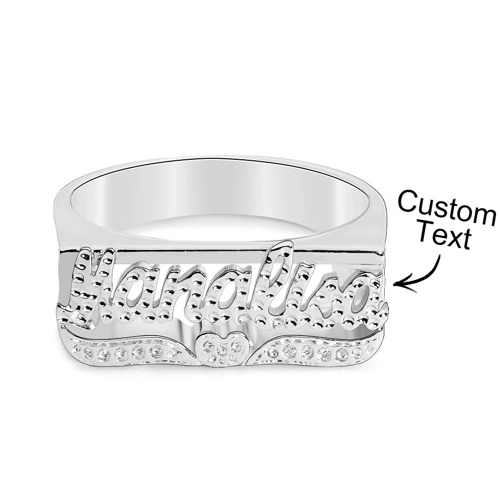 Custom Hip Hop Name Ring With Heart Decor Jewellery Gift for Men Women - soufeeluk