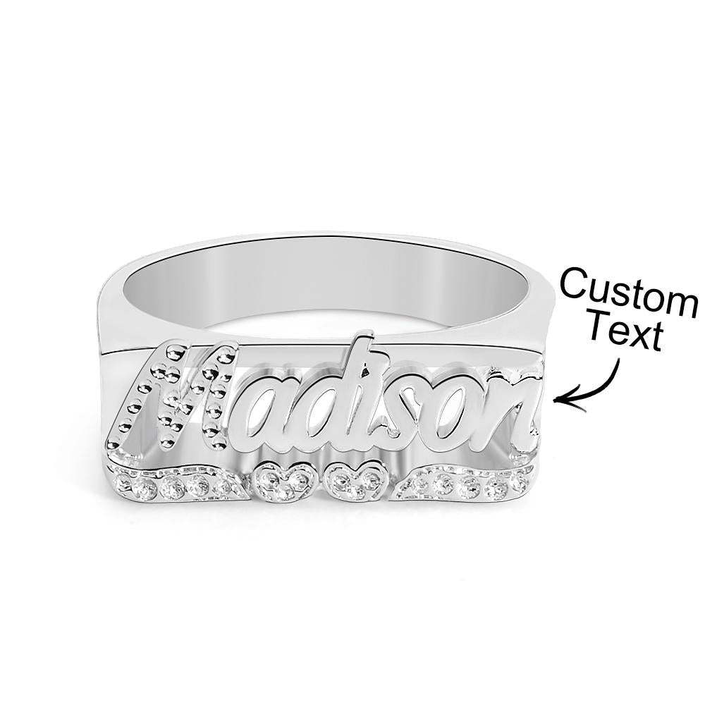 Personalised Hip Hop Name Ring With Double Hearts Initial Ring Jewellery Gift for Men Women