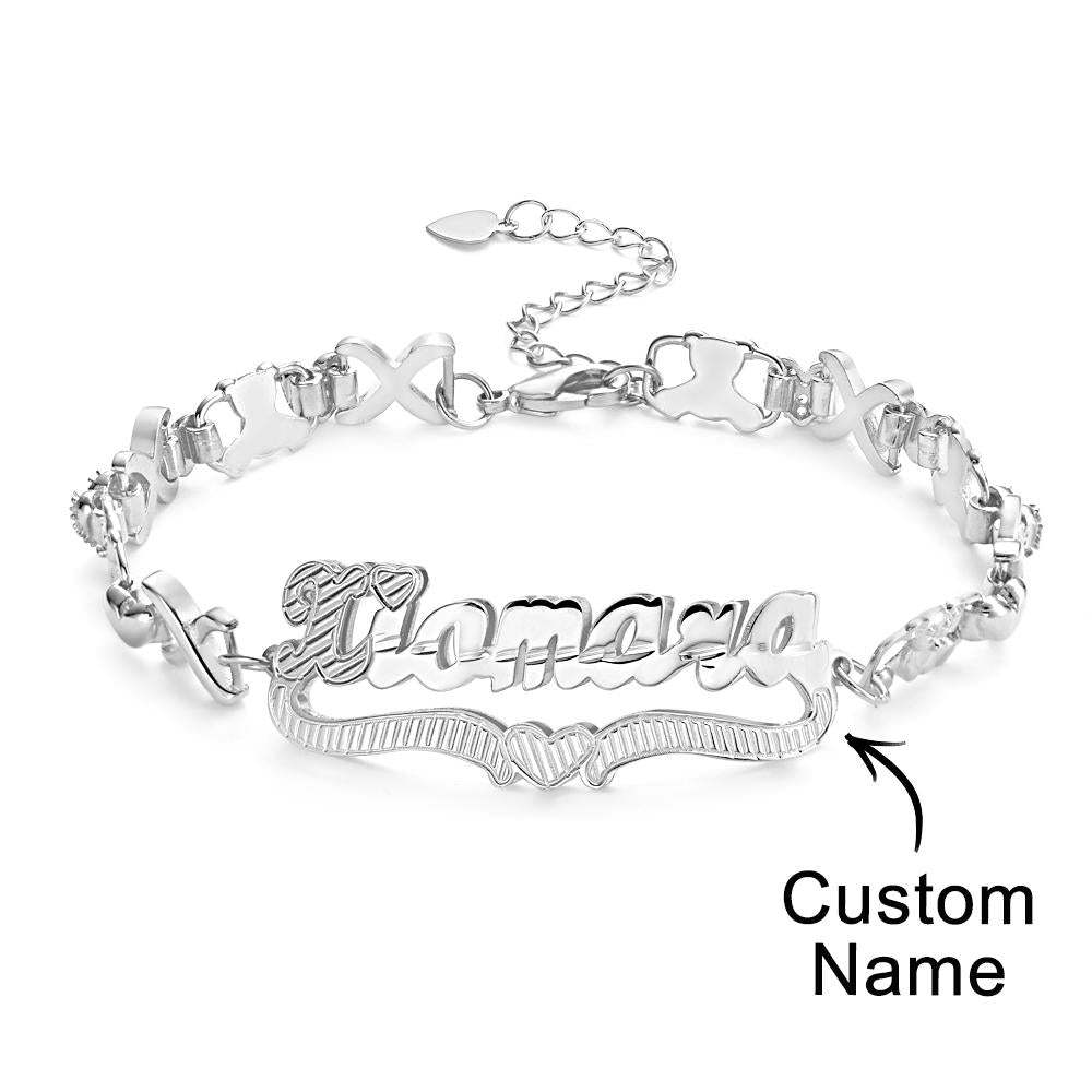 Personalised Hip Hop Name Bracelet Nameplate With Heart Decor Trendy Bracelet Jewellery Gifts For Men - soufeeluk