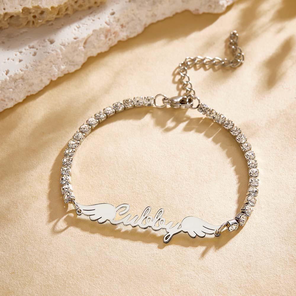 Custom Name Tennis Bracelet Elegant Angel Wings All Diamonds Bracelet Gift For Her - soufeeluk