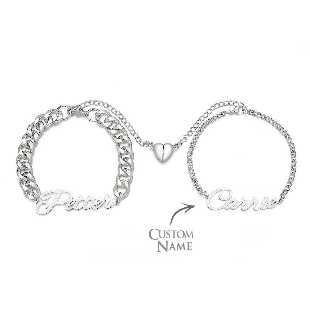 Custom Name Couple Bracelet Magnetic Heart Gift for Lover - soufeeluk