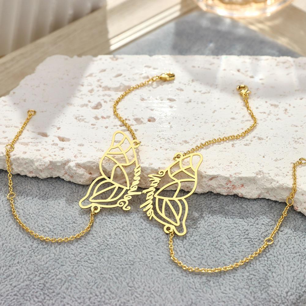 Custom Name Two Butterfly Bracelets Romantic Couple Gift - soufeeluk