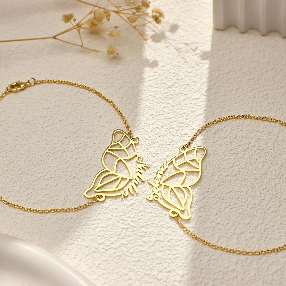 Custom Name Two Butterfly Bracelets Romantic Couple Gift - soufeeluk