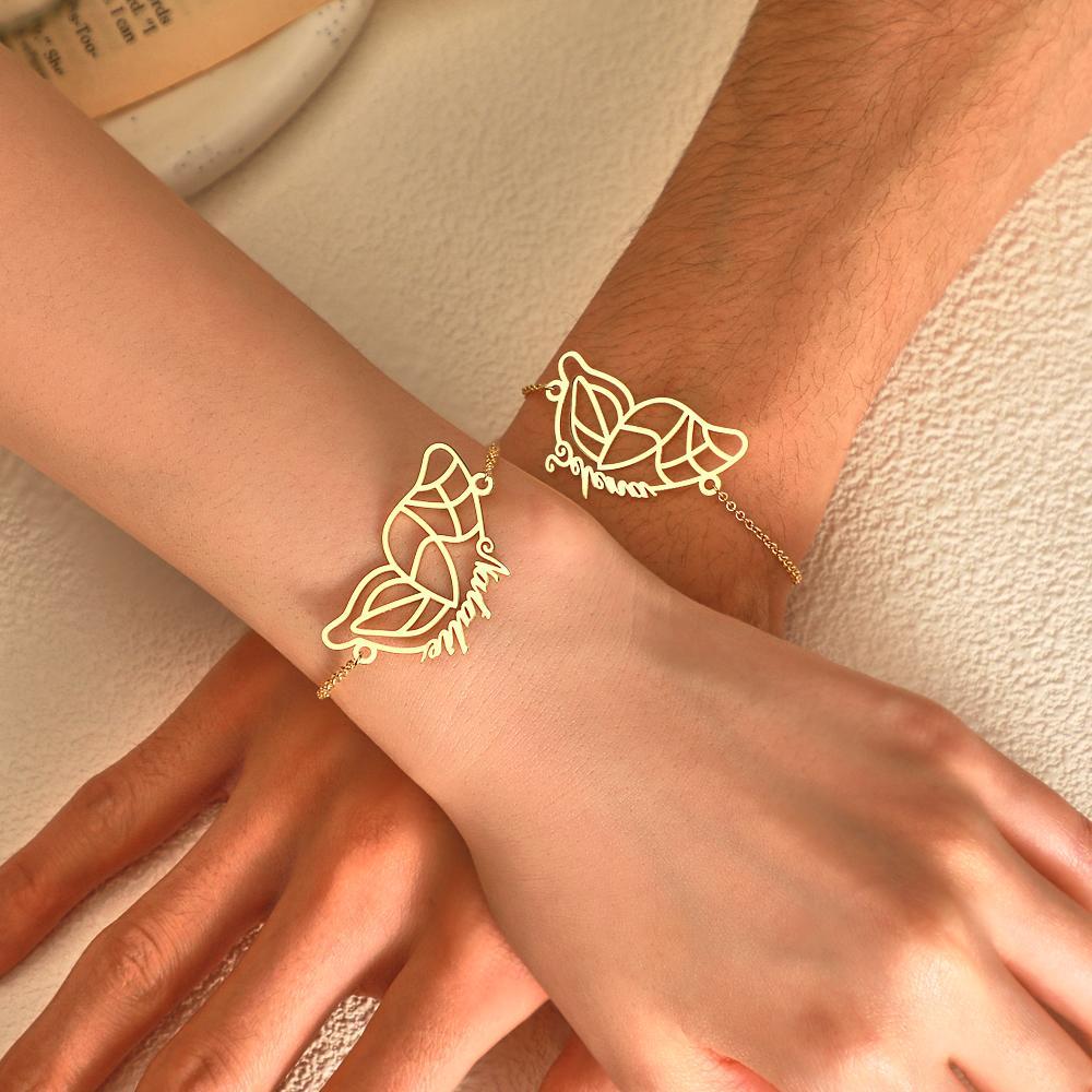 Custom Name Two Butterfly Bracelets Romantic Couple Gift - soufeeluk
