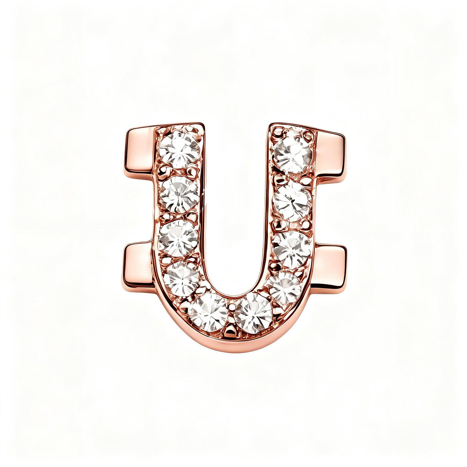 Letter With Diamond U Charm - Rose Gold - soufeeluk