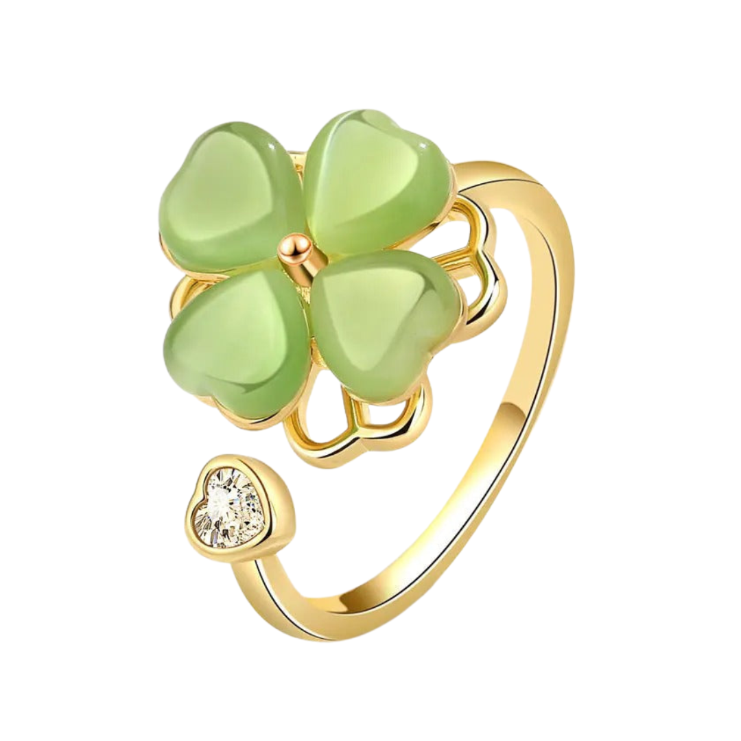 Cat's Eye Four Leaf Clover Love Anxiety Worry Fidget Spinner Ring - soufeeluk