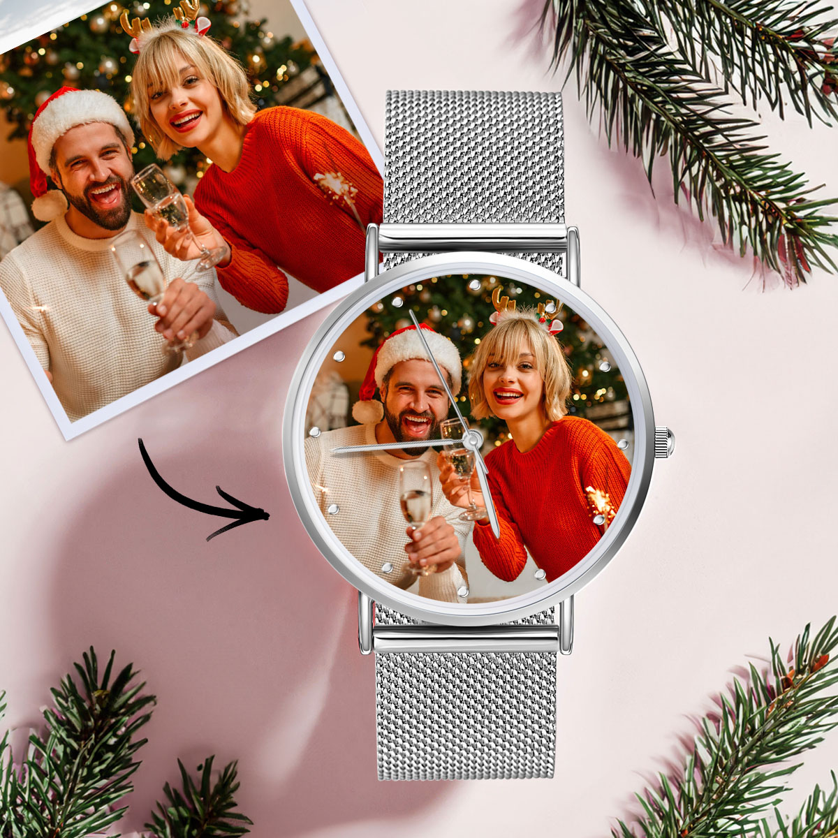 Soufeel Engraved Woman Photo Watches With Alloy Strap Christmas Gift For Family - soufeeluk