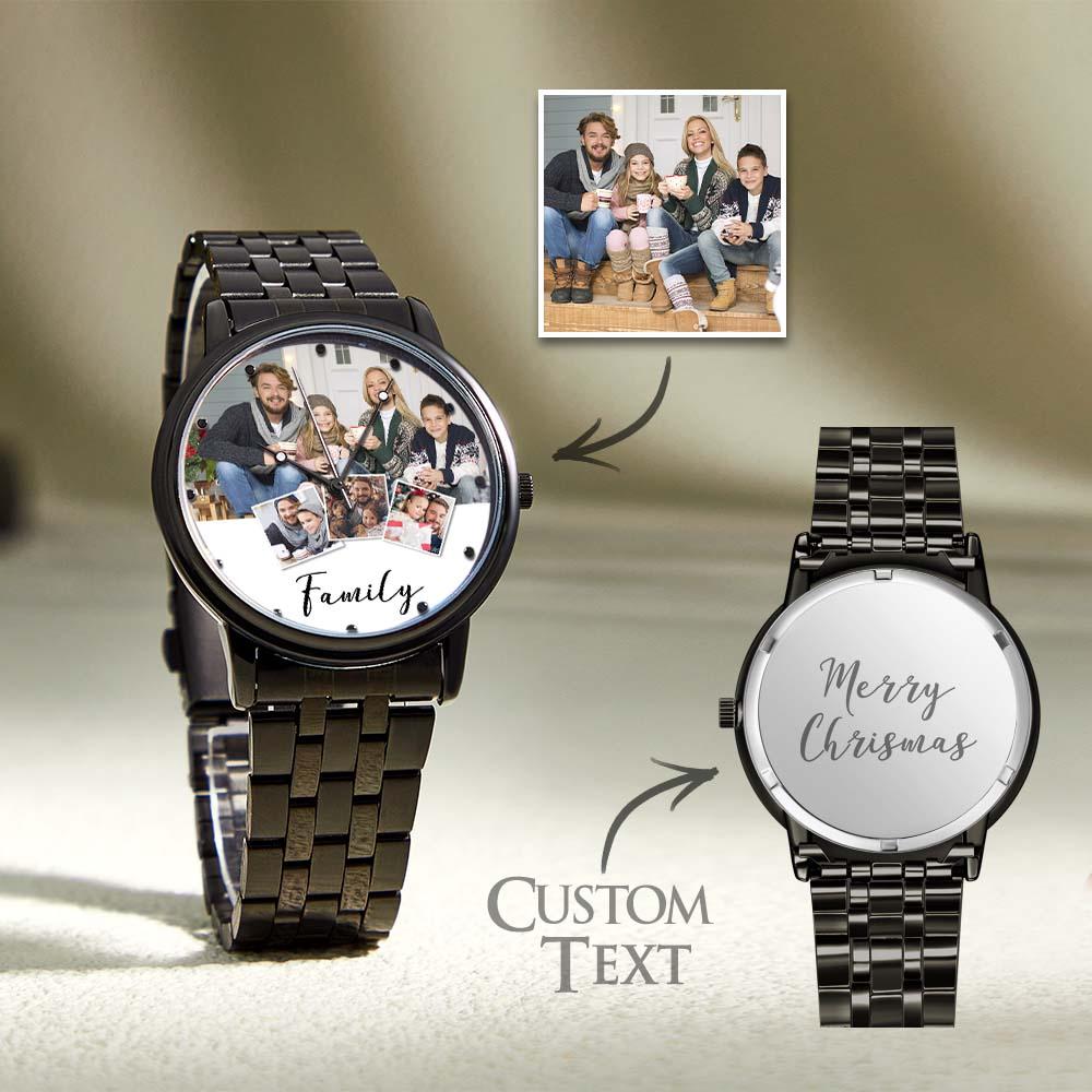 Personalised Engraved Photo Watch Men's Black Alloy Bracelet Photo Watch Christmas Gifts For Family
