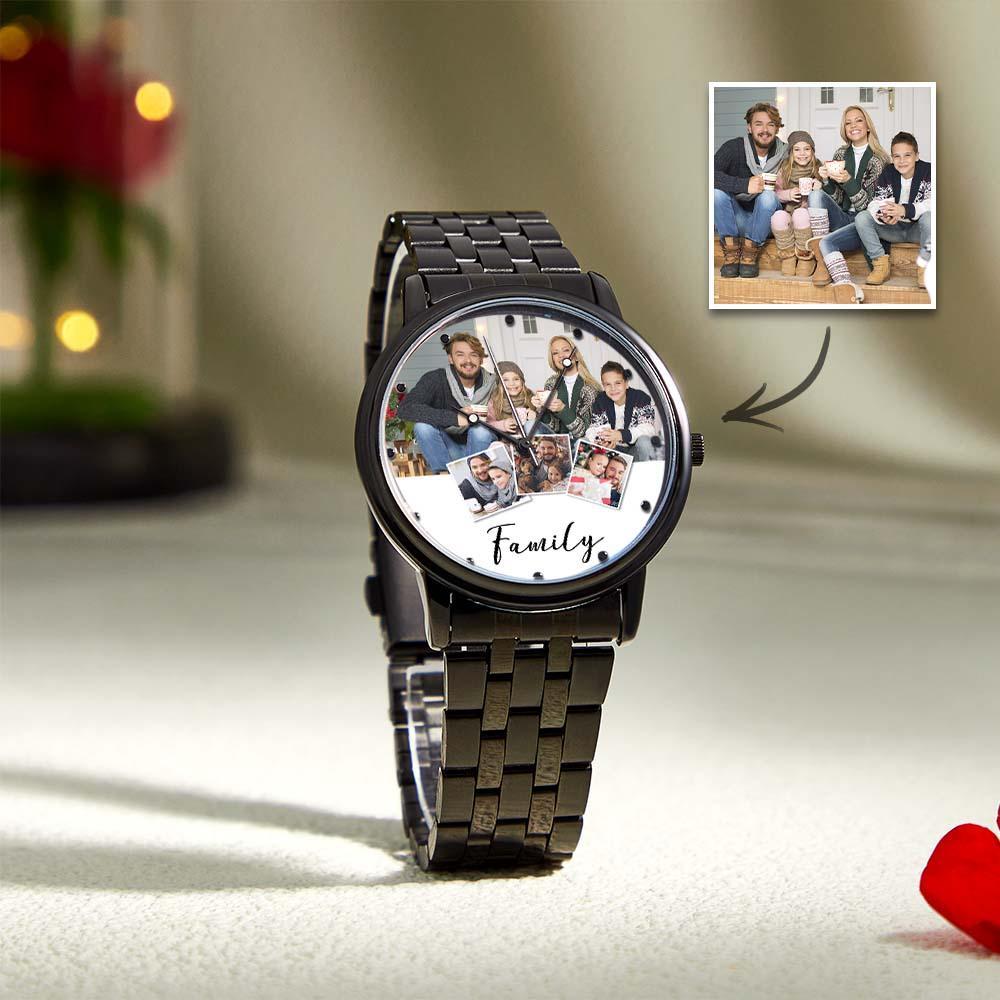Personalized Engraved Men's Black Alloy Bracelet Photo Watch Christmas Gifts For My Family - soufeeluk