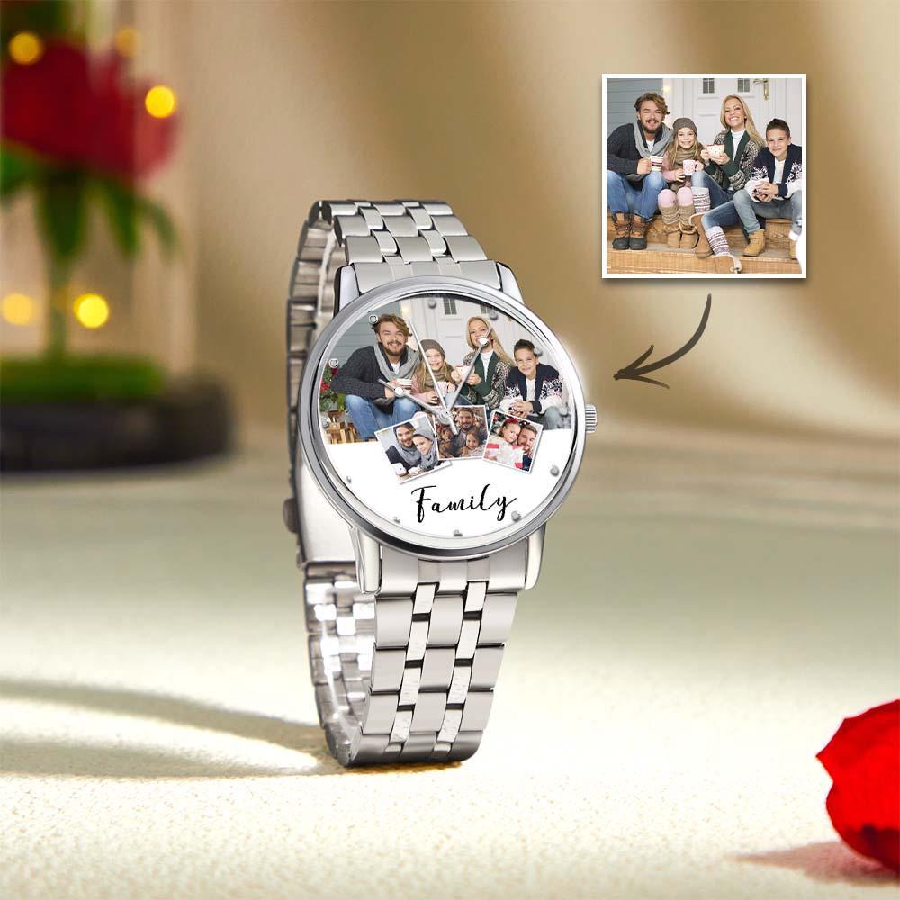Personalized Engraved Men's Black Alloy Bracelet Photo Watch Christmas Gifts For My Family