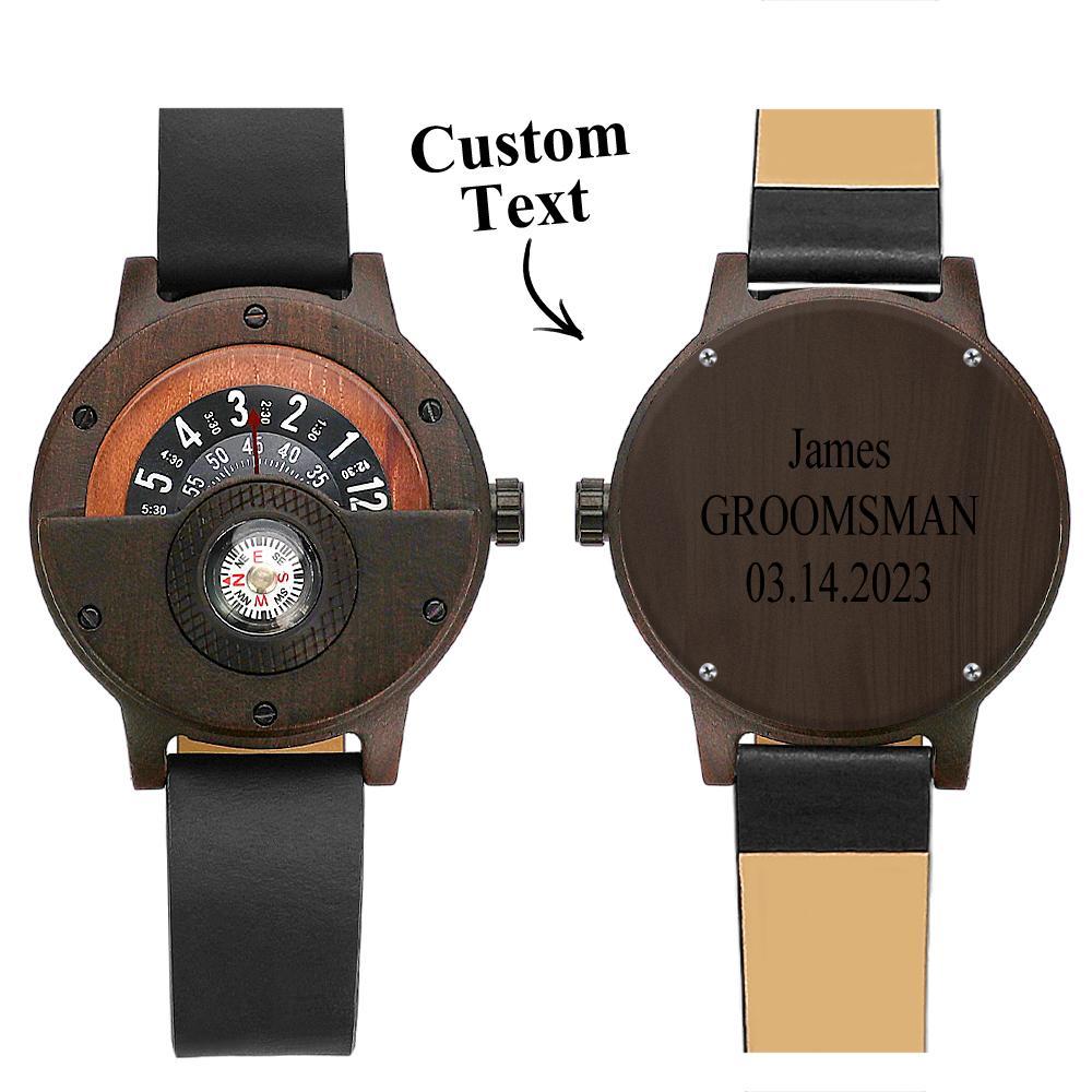 Custom Engraved Watch Handmade Compass Wood Watch for Men - soufeeluk