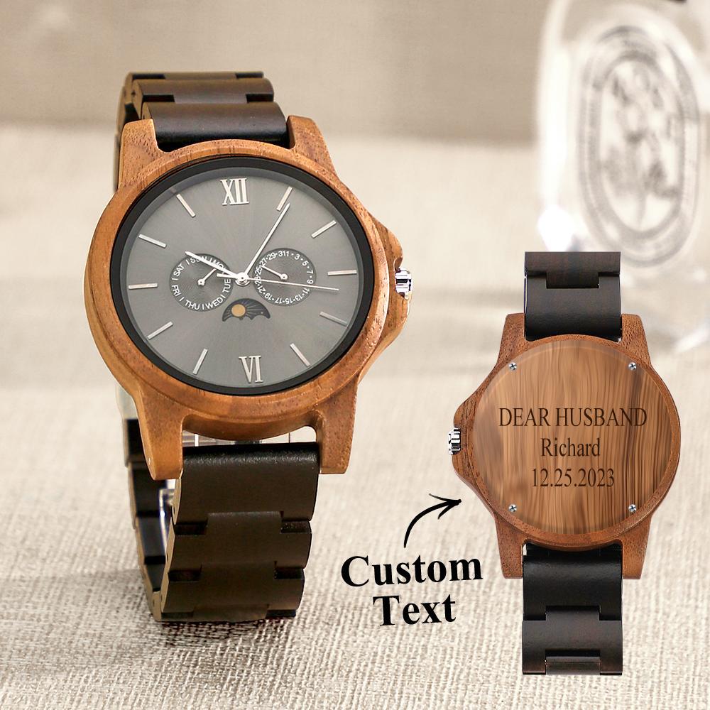 Custom Mens Engraved Wood Watch Personalised Watch for Husband Anniversary Gift - soufeeluk