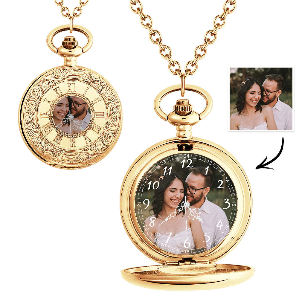 Custom Photo Pocket Watch Personalised Hollow Pattern Pocket Watchs Gift - soufeeluk