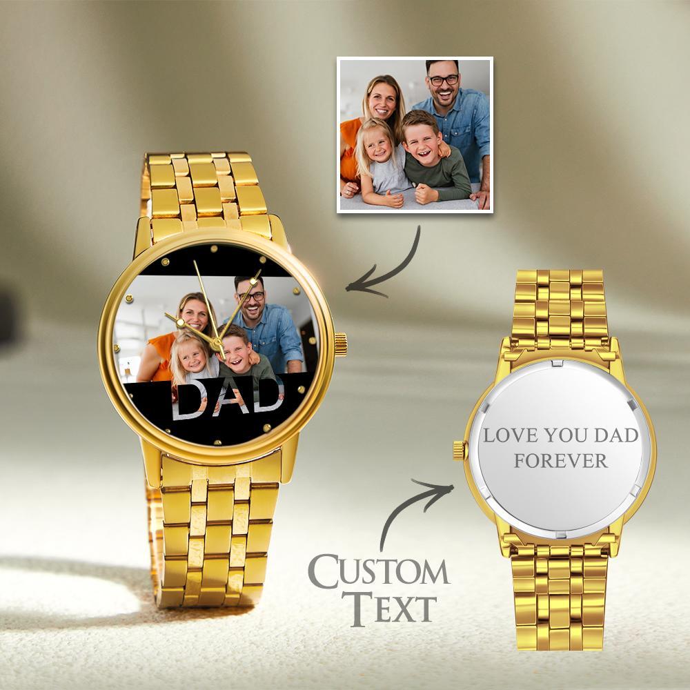 Personalized Engraved Photo Watch Father's Day Gifts Men's Black Alloy Bracelet Photo Watch To Dad - soufeeluk