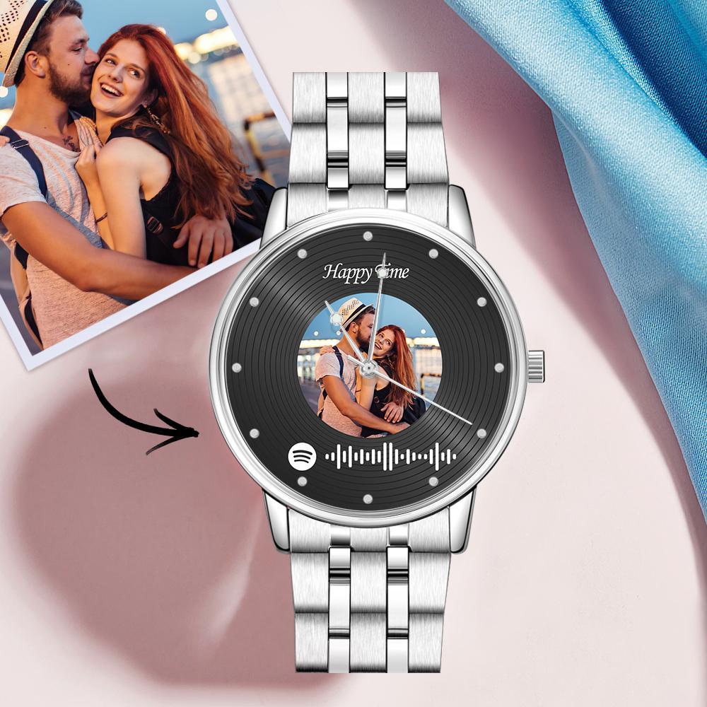 Photo Scannable Spotify Code Watch Vintage Vinyl Records Design Watch Gifts  For Couples - soufeeluk