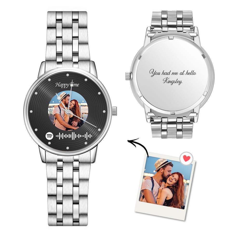 Photo Scannable Spotify Code Watch Vintage Vinyl Records Design Watch Gifts  For Couples - soufeeluk