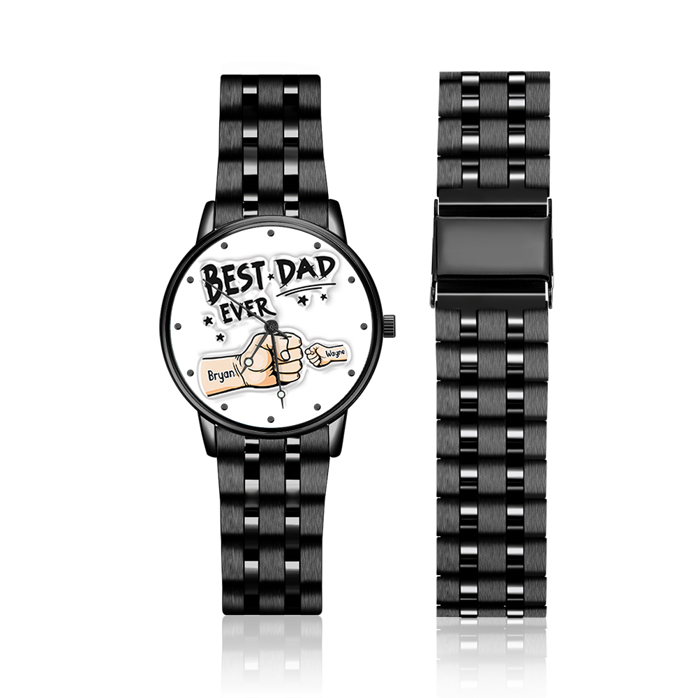 Custom Engraved Watch Men's Black Alloy Watch Holding Hands Bracelet Father's Day Gift for Dad - soufeeluk