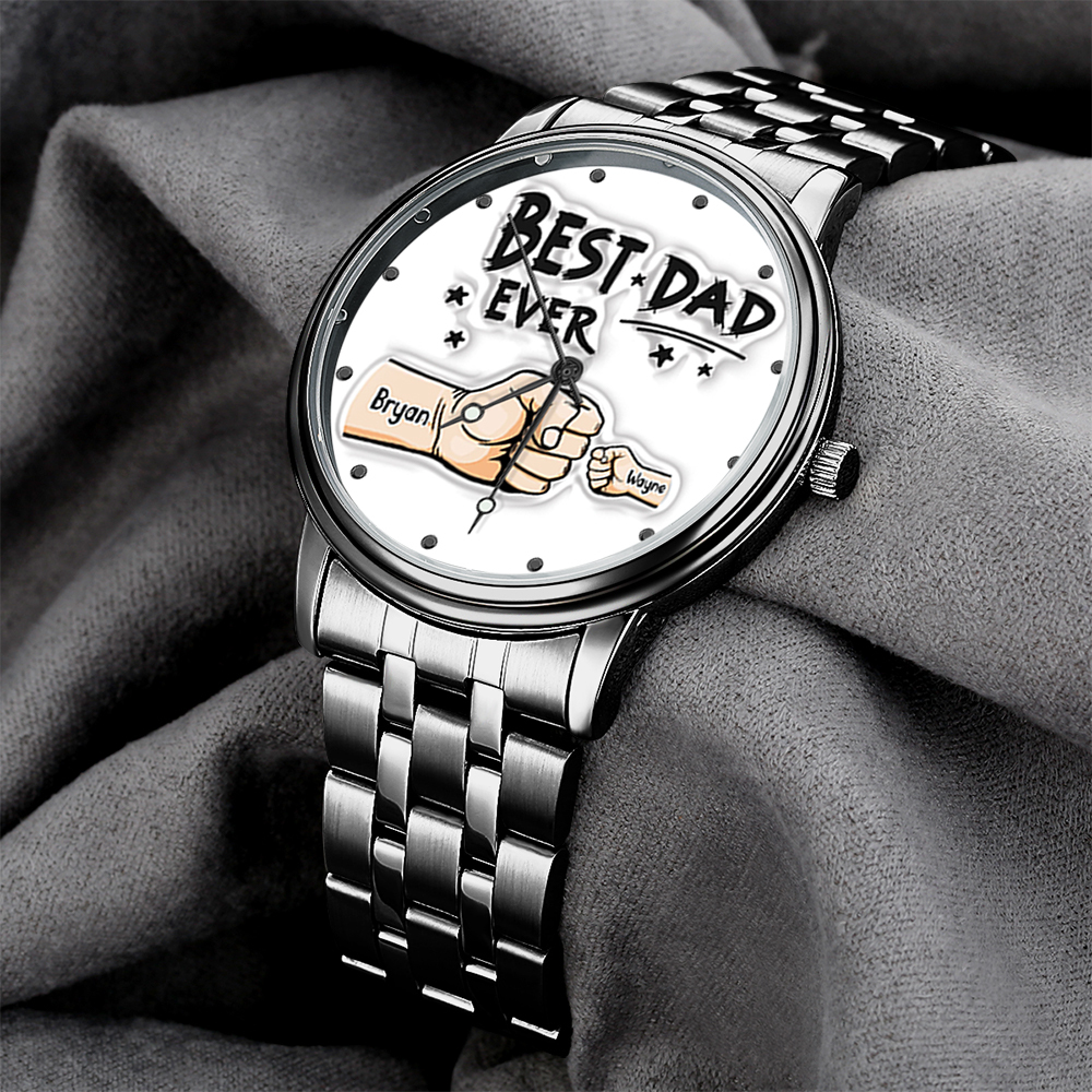 Custom Engraved Watch Men's Black Alloy Watch Holding Hands Bracelet Father's Day Gift for Dad - soufeeluk