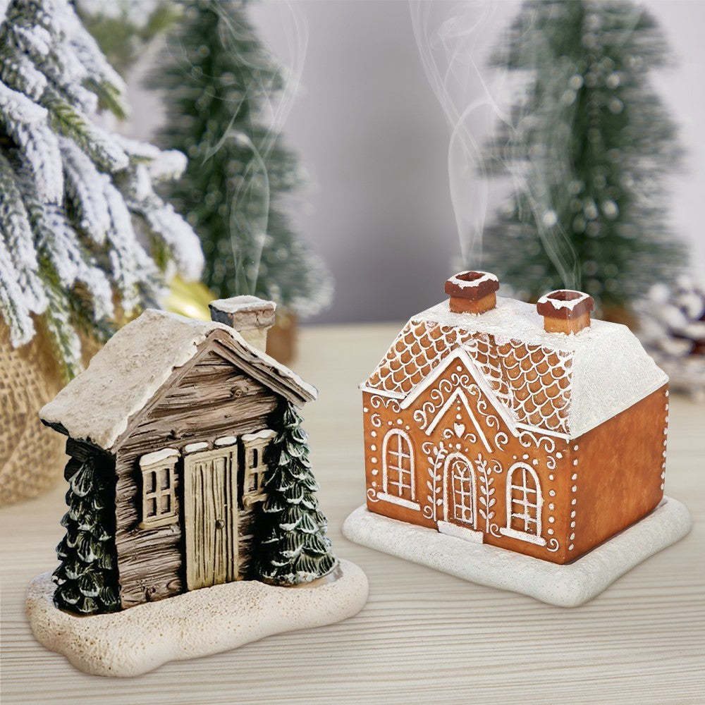 Snowy Winter Incense Cone Burner Gingerbread House Log Cabin Incense Cone Burner Home Decoration - soufeeluk