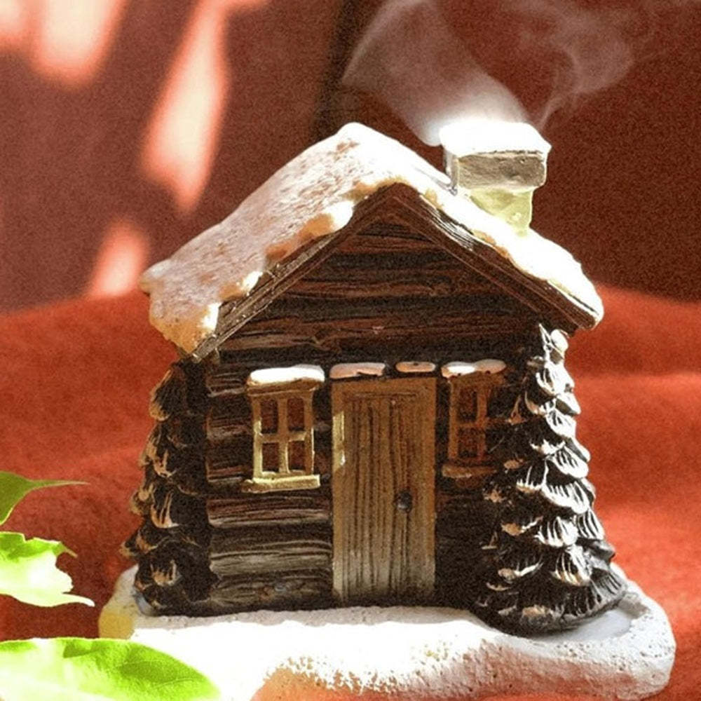Snowy Winter Incense Cone Burner Gingerbread House Log Cabin Incense Cone Burner Home Decoration - soufeeluk