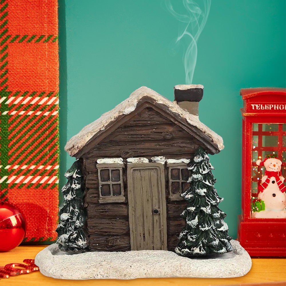 Snowy Winter Incense Cone Burner Gingerbread House Log Cabin Incense Cone Burner Home Decoration - soufeeluk