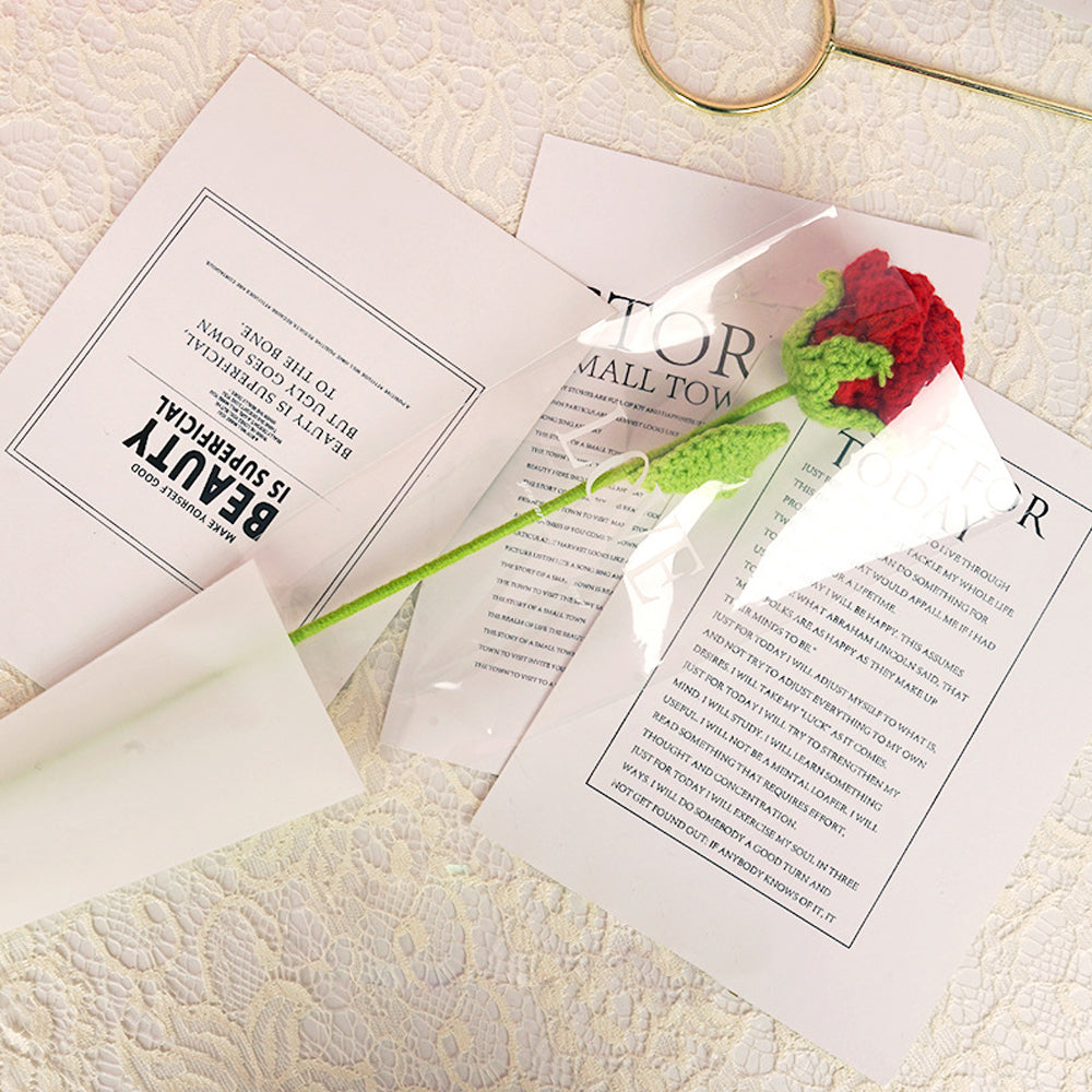 1pc Crochet Red Rose Handmade Knitted Flower - soufeeluk