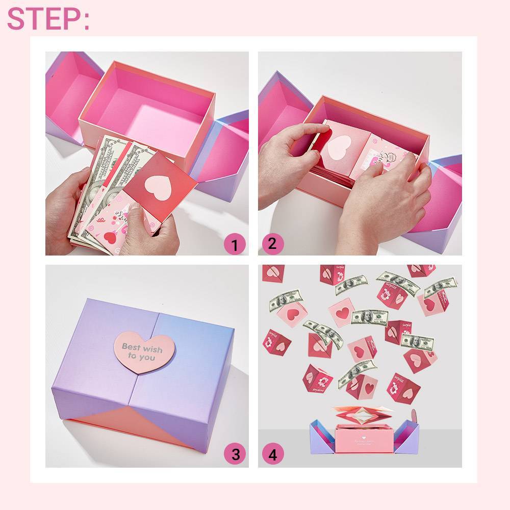 DIY Surprise Gift Box Explosion for Money Cash Pop Up Gift Box for Lover - soufeeluk