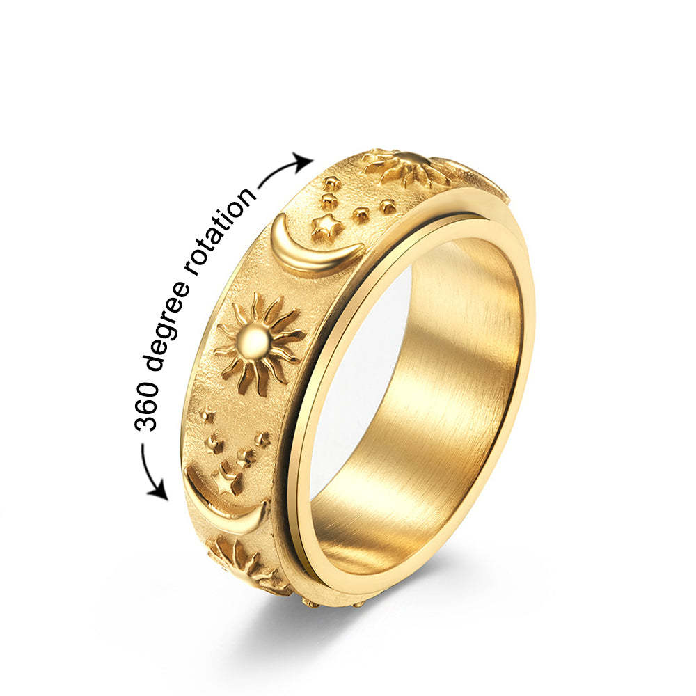 Anti Anxiety Ring for Women Men, Moon Star Sun Anxiety Ring Spinner - soufeeluk
