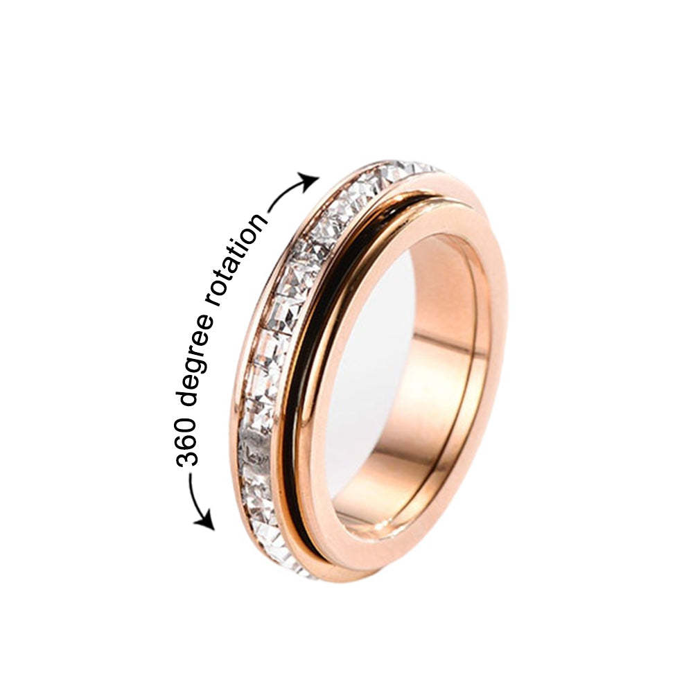 Anxiety Fidget Ring for Her, Cubic Zirconia Rotating Ring - soufeeluk