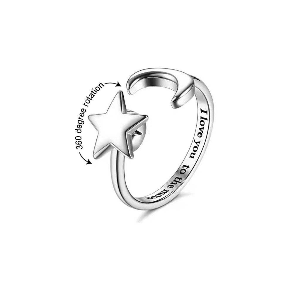 Adjustable Fidget Anxiety Ring, Relieving Stress Rotating Ring, Moon Star Ring for Women - soufeeluk