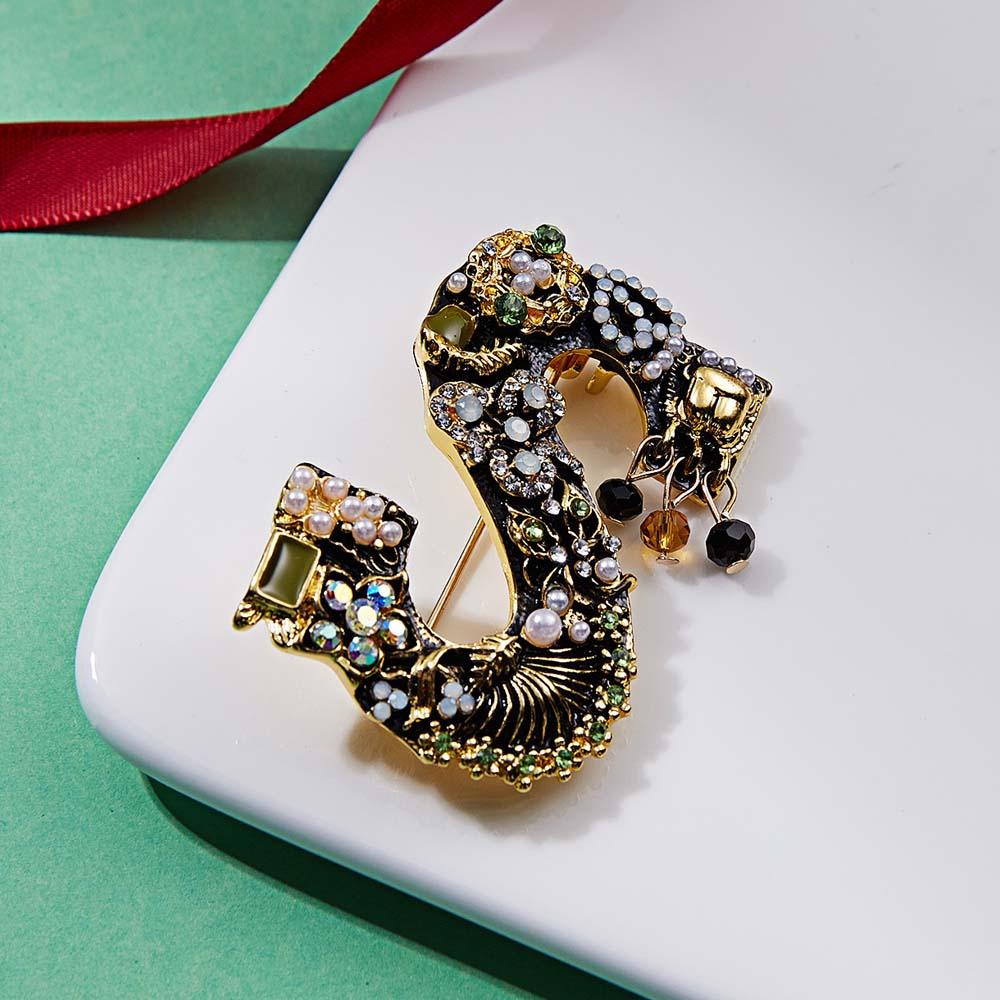 Crystal Pearl Initial Brooch Gold Plated Enamel Colorful Letter Alphabet Breastpin Pin Jewelry for Gifts - soufeeluk