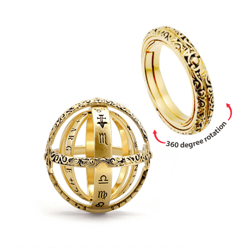 Astronomical Sphere Foldable Anxiety Ring Rotating Cosmic Finger Ring Vintage Couple Rings Creative Gift - soufeeluk