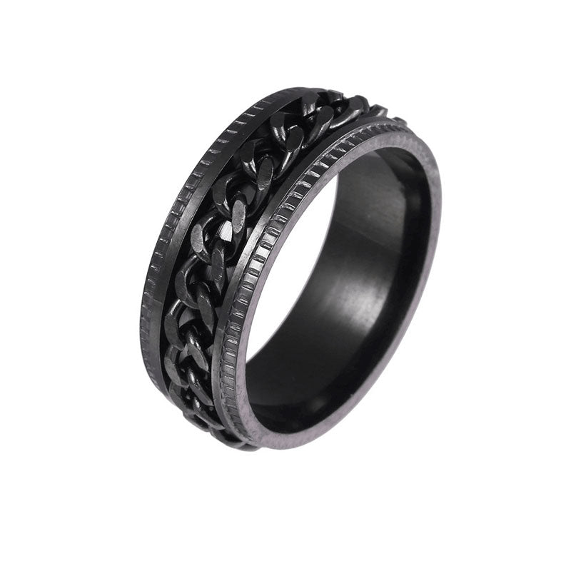 Thumb Anxiety Ring Stainless Steel Biker Grooved Edge Birthday Gift For Him - soufeeluk