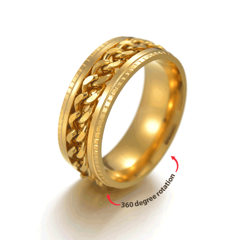 Gold Anxiety Ring Stainless Steel Biker Grooved Edge Aniversary Gift For Him - soufeeluk
