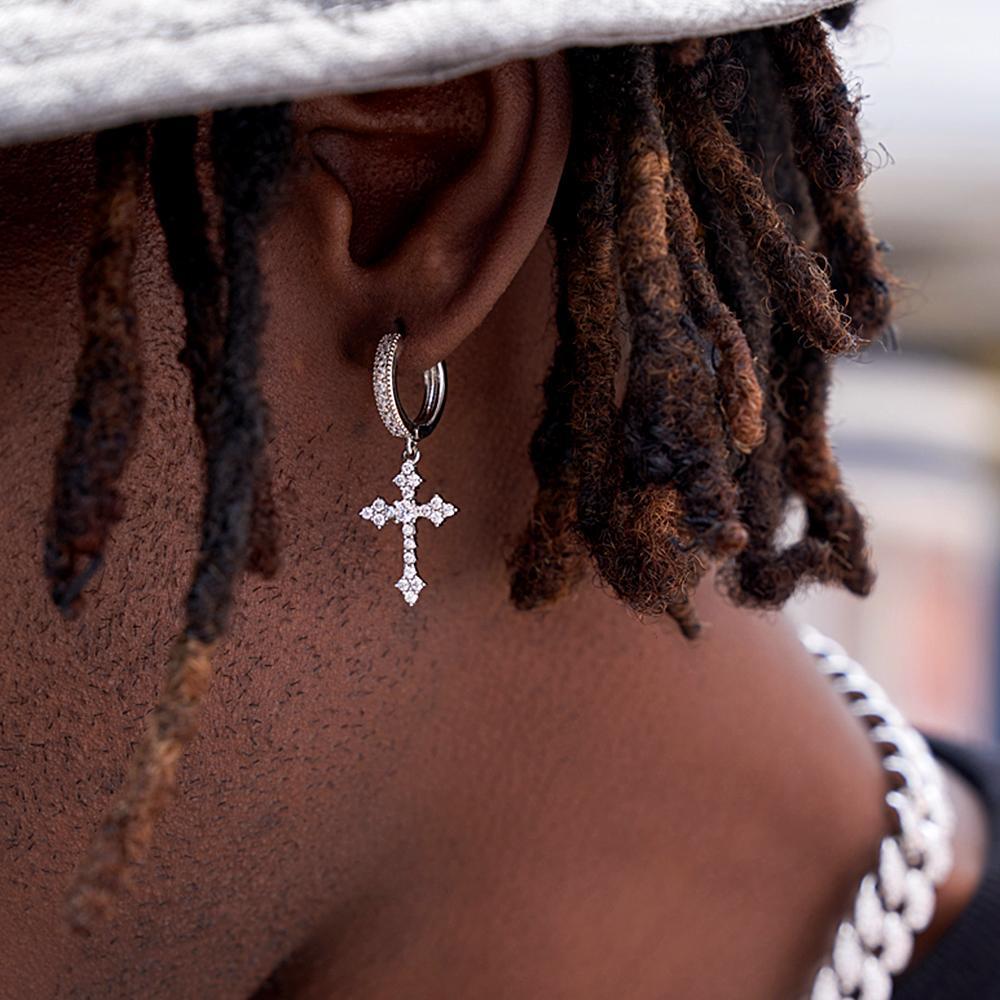 Hip Hop Earrings Fashionable Micropaved Zirconia Cross Earrings Personality Men's jewelry - soufeeluk