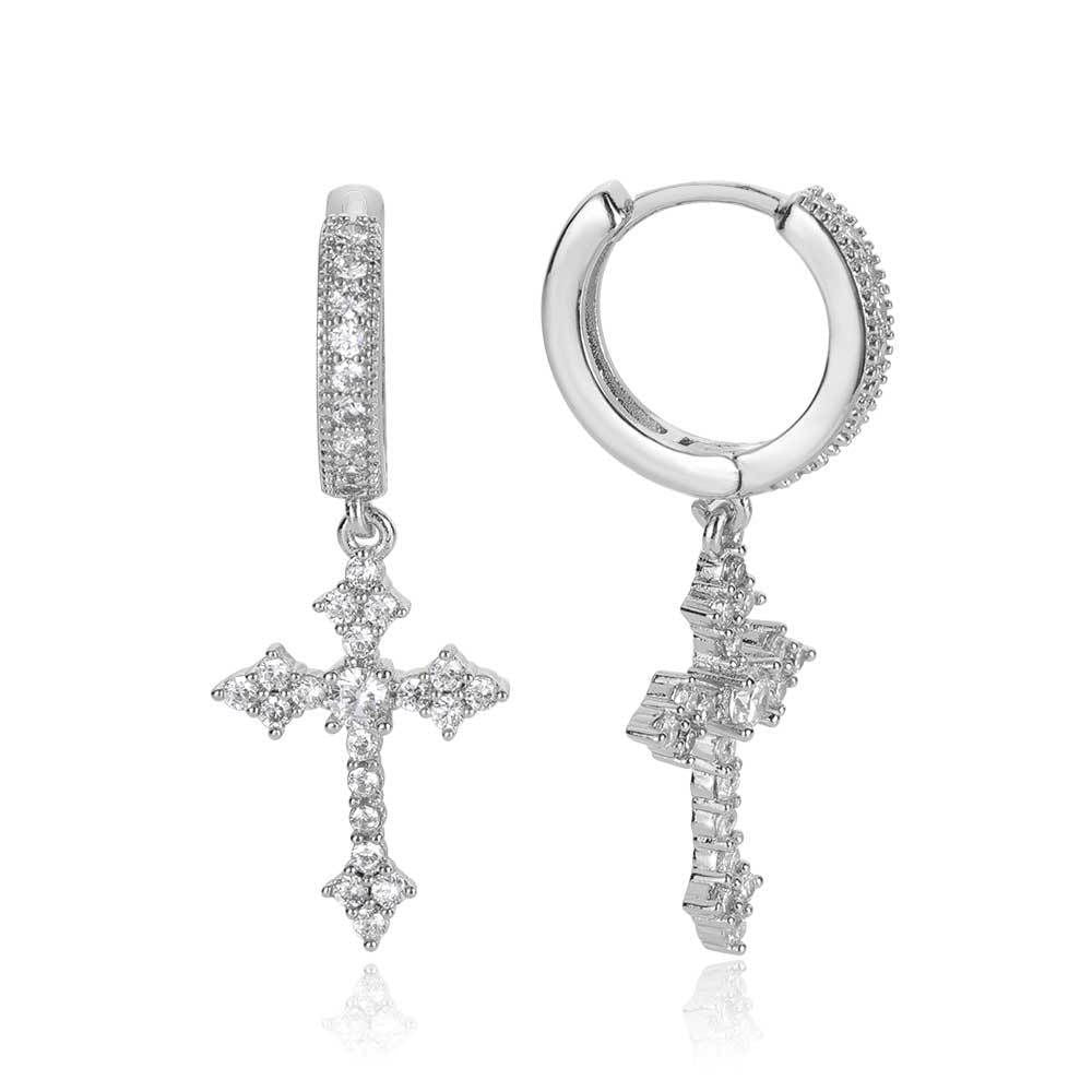 Hip Hop Earrings Fashionable Micropaved Zirconia Cross Earrings Personality Men's jewelry - soufeeluk