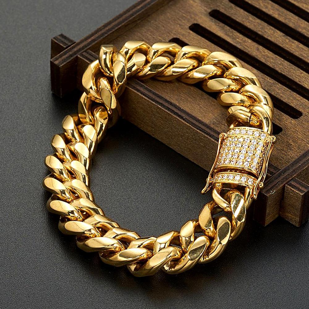 Hip Hop Bracelet Micro Paved White Zircon Cuban Chain Bracelet For Men - soufeeluk