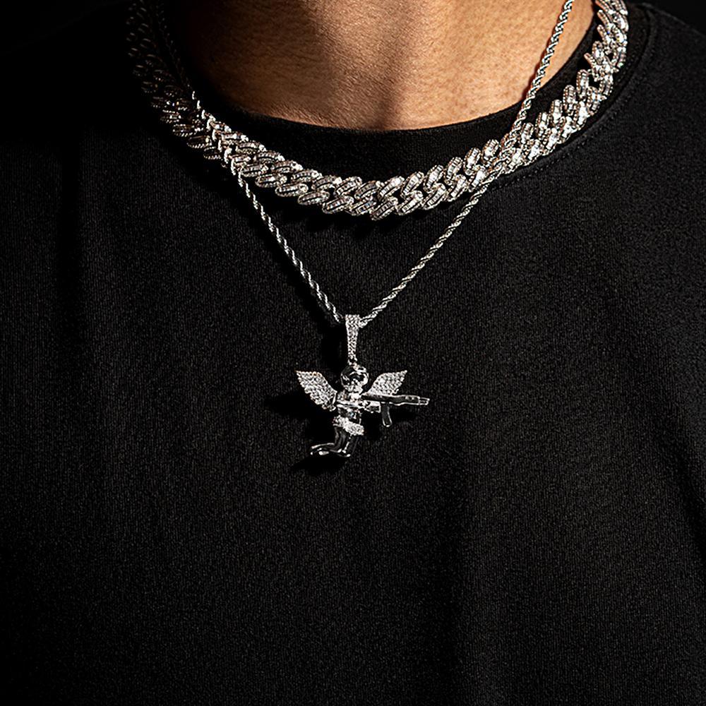 Hip Hop Necklace Revenge Angel With Gun Diamond Pendant Necklace Gifts For Men - soufeeluk