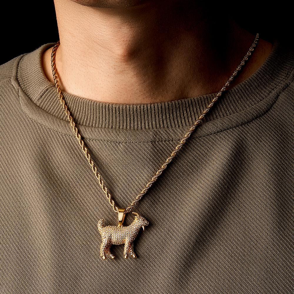 Hip Hop Necklace Trendy Ziron Goat Iced Out Necklace Jewelry Gifts For Men - soufeeluk