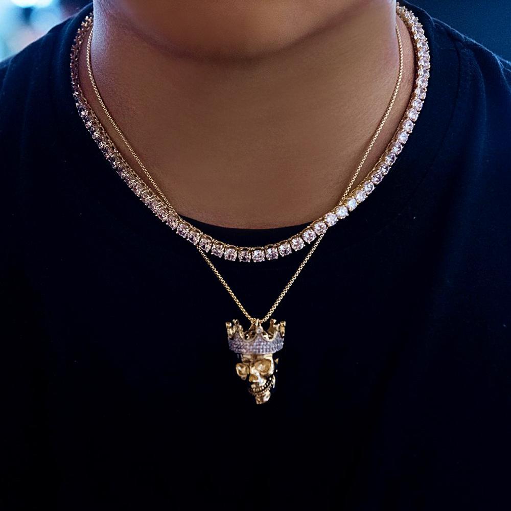 Hip Hop Necklace Punk Skull Crown King Zircon Necklace Gifts For Men - soufeeluk