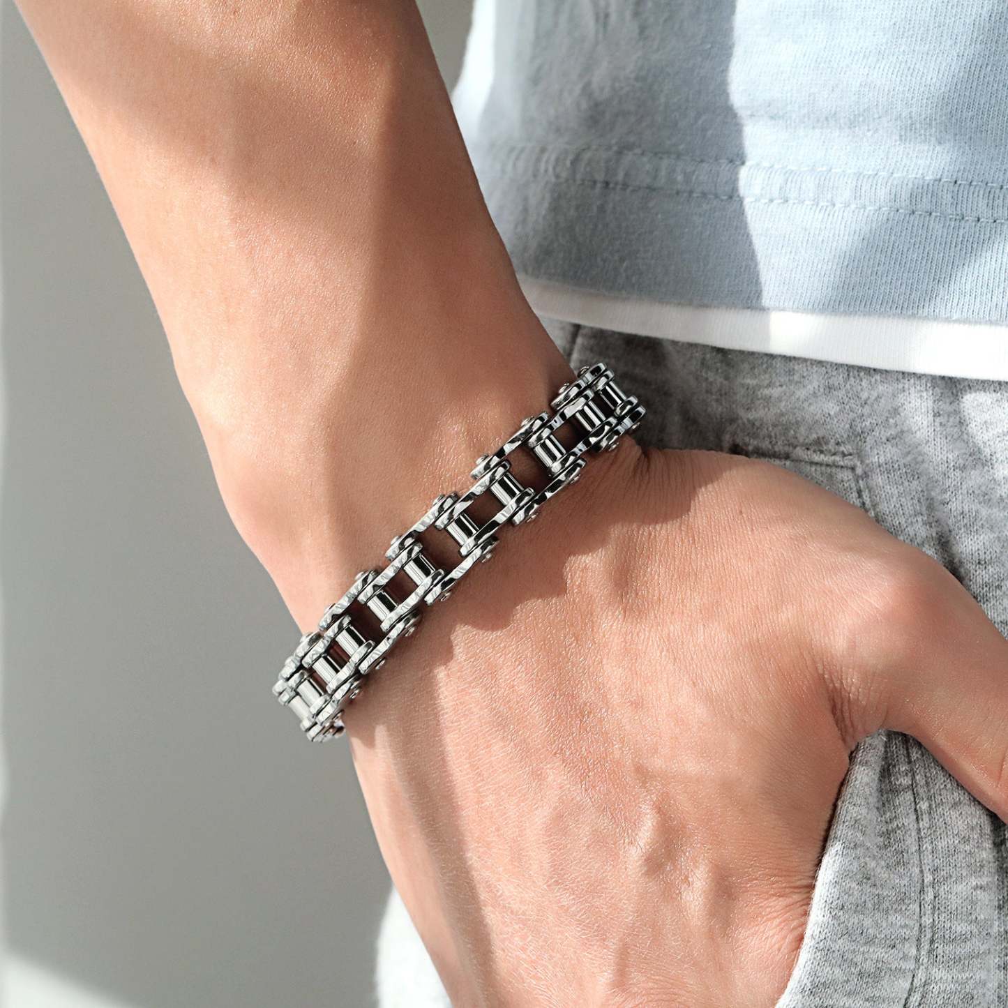 Fashion Motorcycle Chain Hip Hop Bicycle Bracelet Silver Gifts for Men - soufeeluk