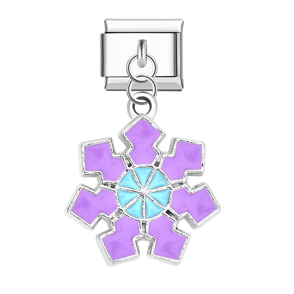 Purple-blue Snowflake Italian Charm For Italian Charm Bracelets Composable Link Christmas Gift - soufeeluk
